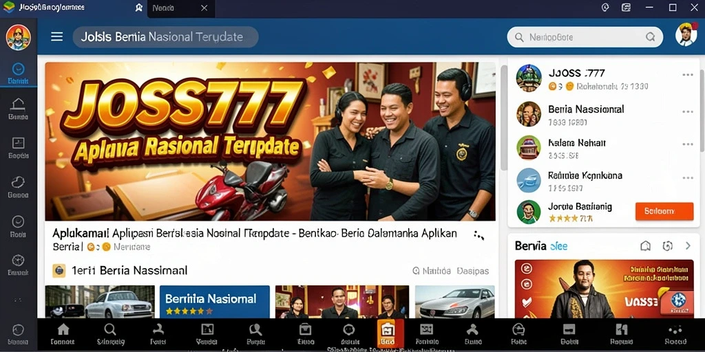 Antarmuka aplikasi JOSS777 yang menampilkan berita nasional terkini.