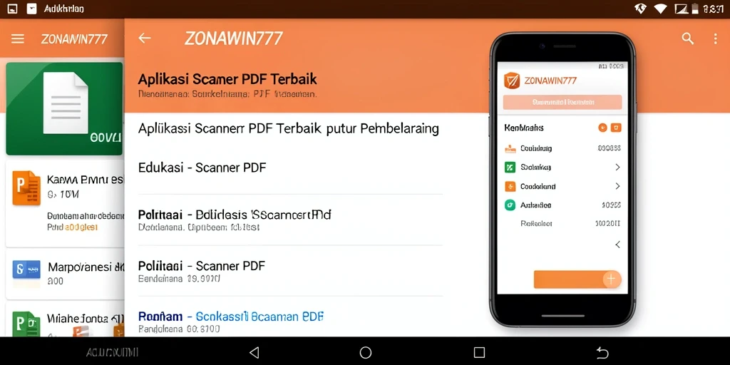 Antarmuka aplikasi ZONAWIN777 dengan fitur Scanner PDF yang mudah digunakan.